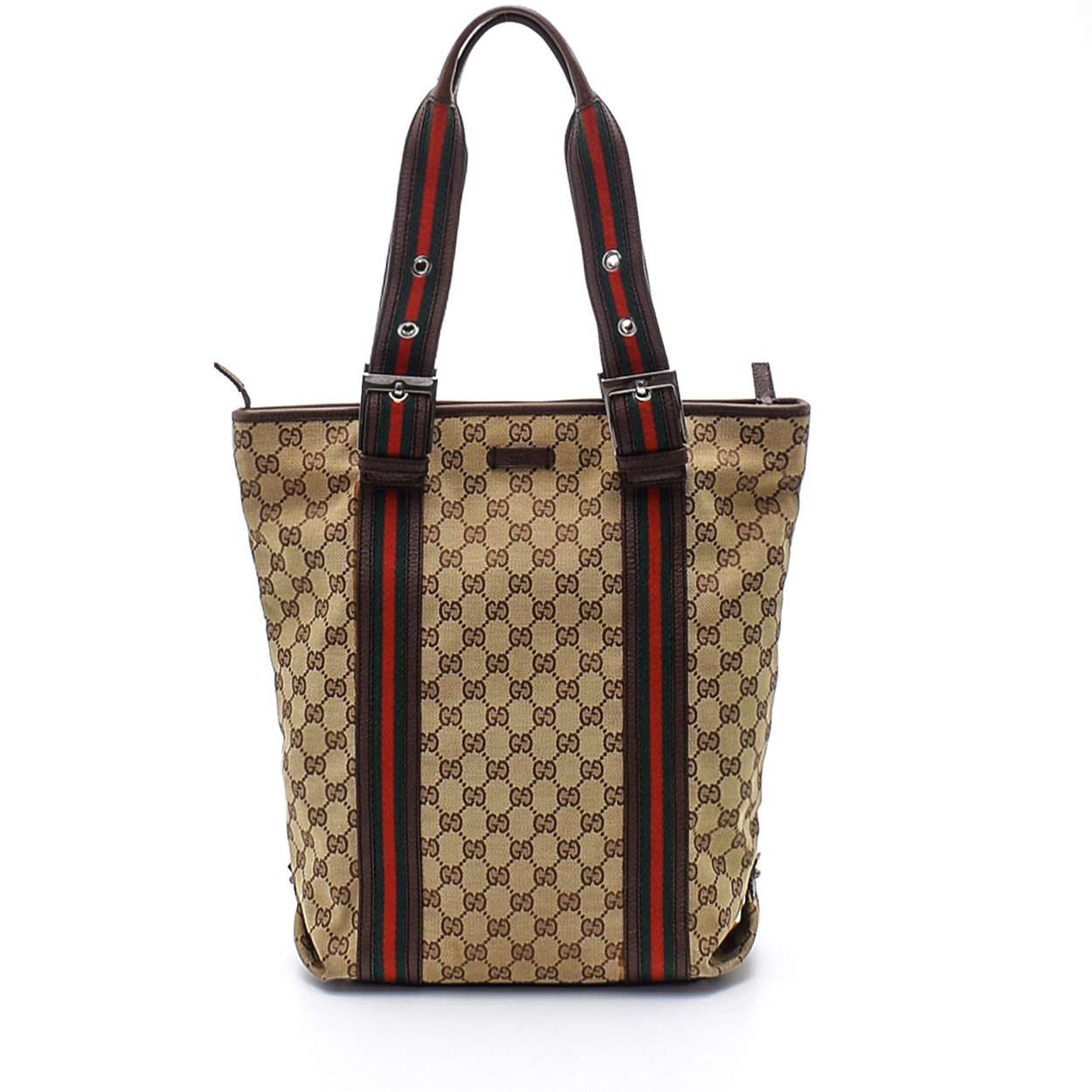 Gucci - Gg Striped Canvas And Leather Shopper Tote Bag 